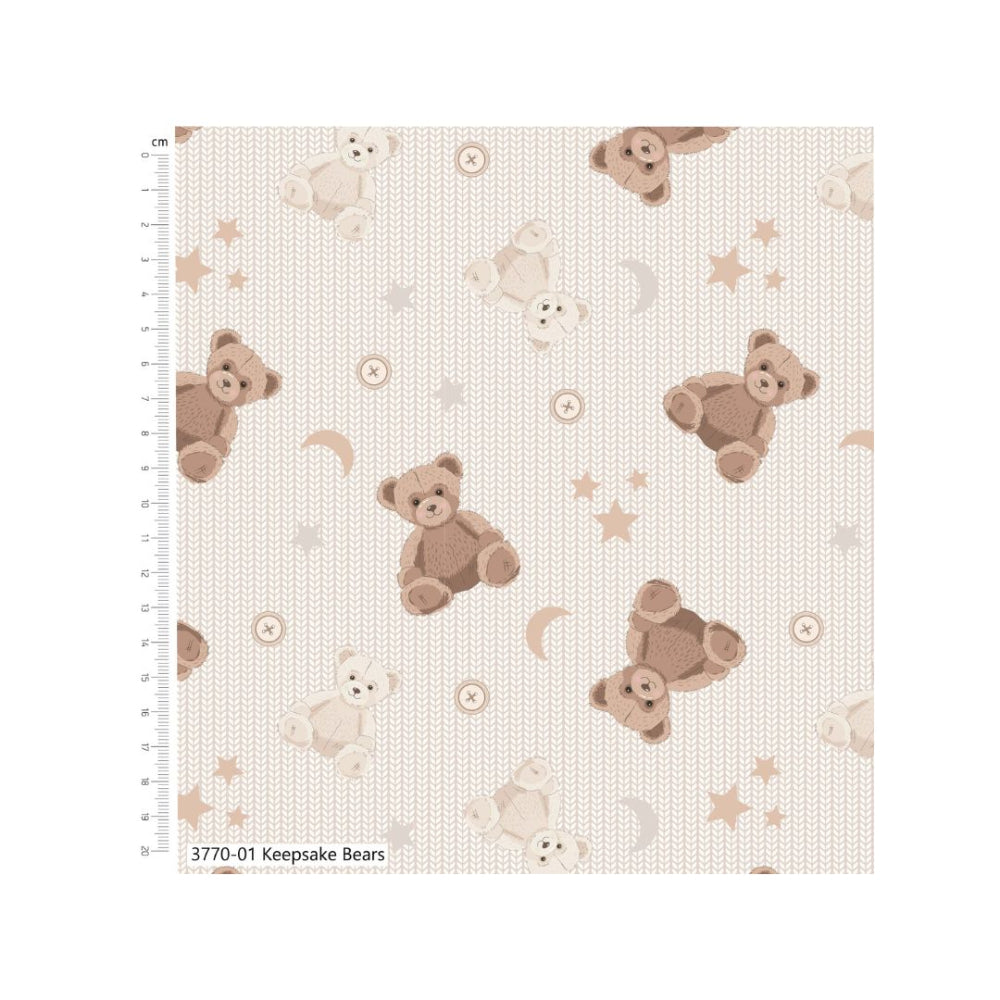 100% Cotton Fabric Toybox Treasures Keepsake Bears