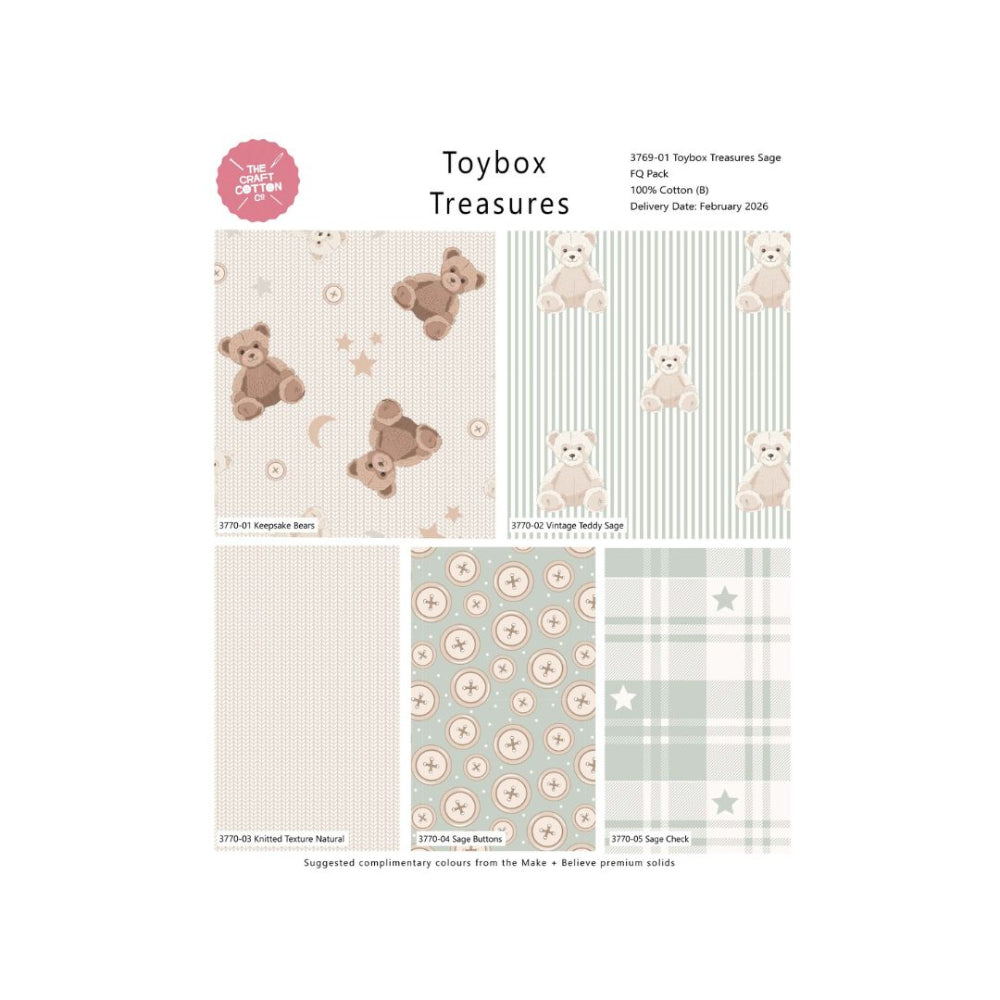 100% Cotton Toybox Treasures Keepsake Fat Quarter Bundle