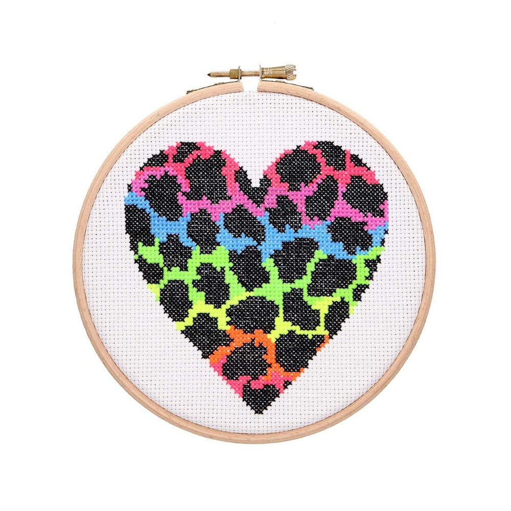 Anchor Cross Stitch Kit Neon Leopard Heart