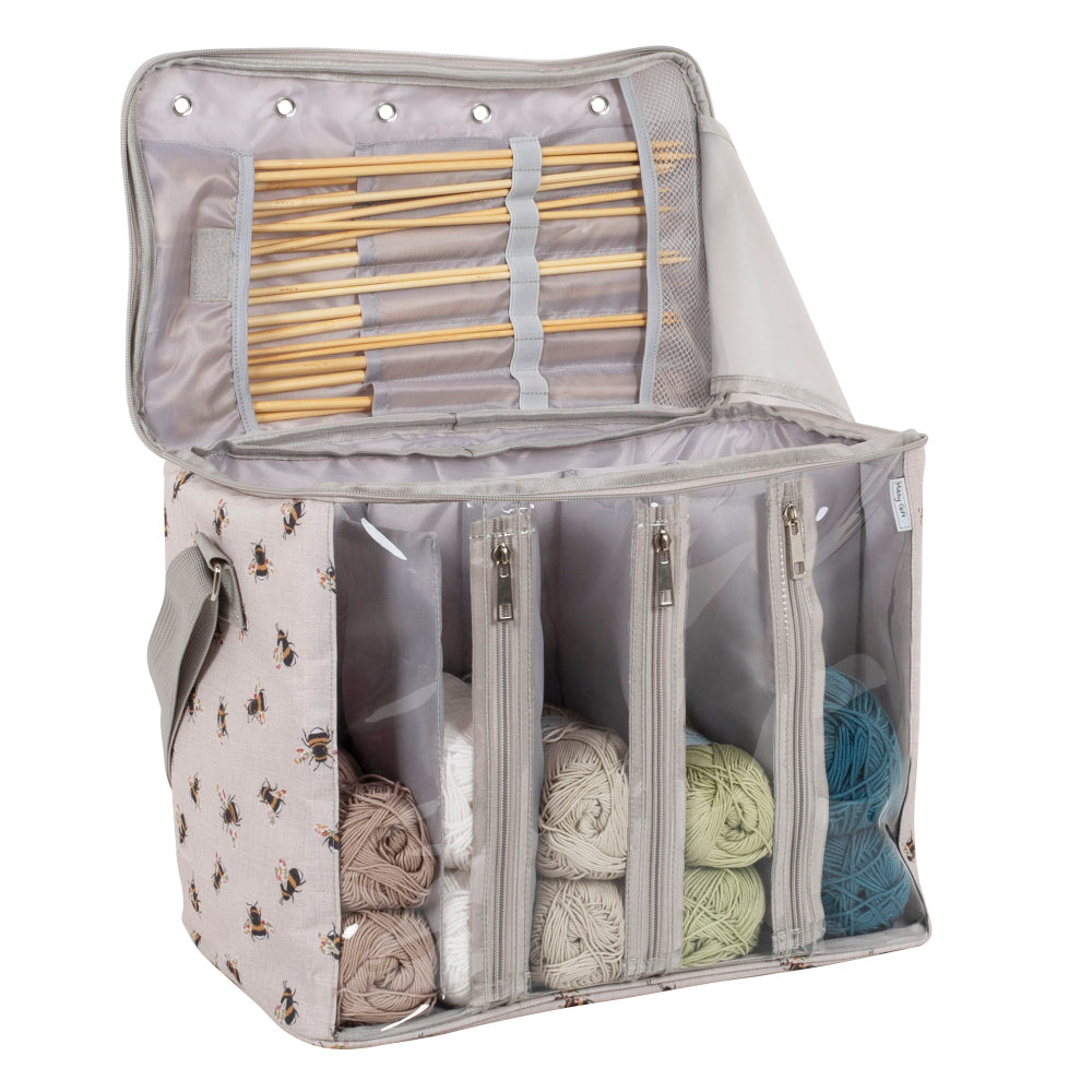 Bee Knitting Bag with Yarn Storage Full