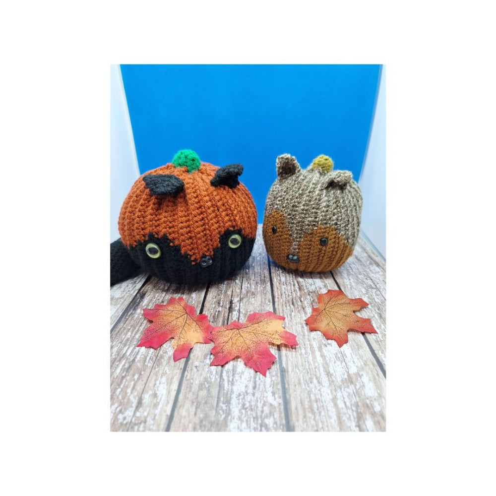 Cat and Hedgehog Crochet Pumpkin