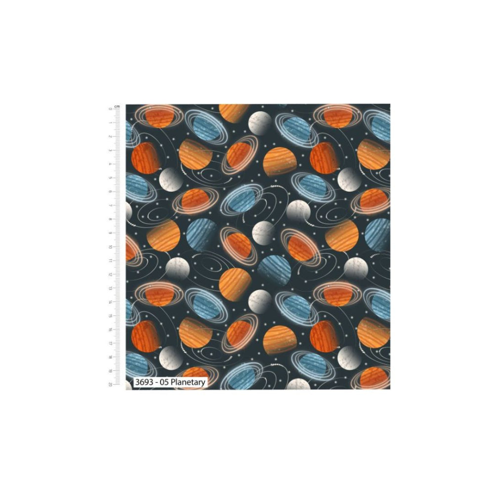 Cosmic Voyager Planetary Cotton Fabric