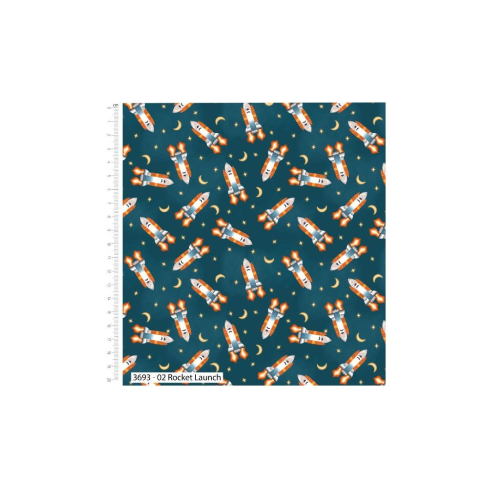 Cosmic Voyager Rocket Launch Cotton Fabric