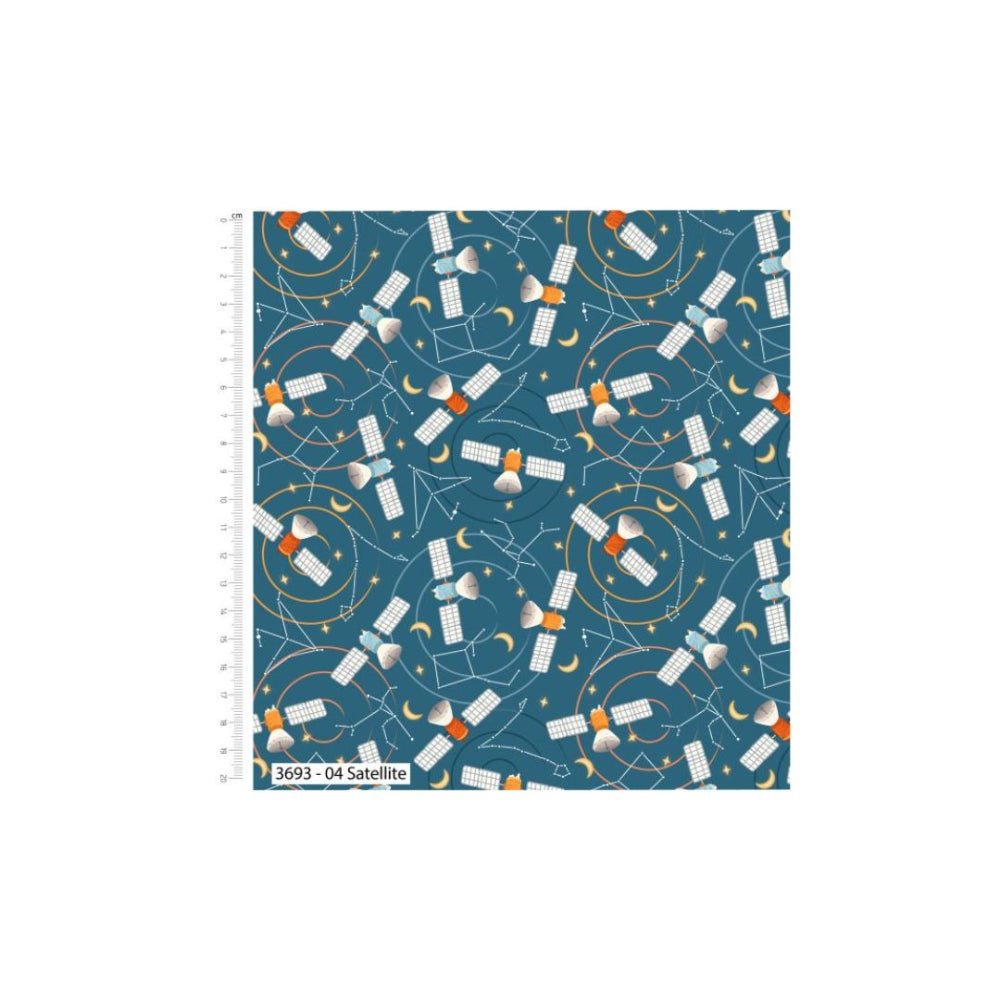 Cosmic Voyager Satellite Cotton Fabric
