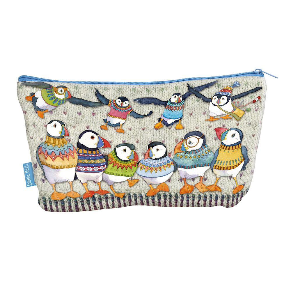 Emma Ball Woolly Puffins II Zipped Pouch