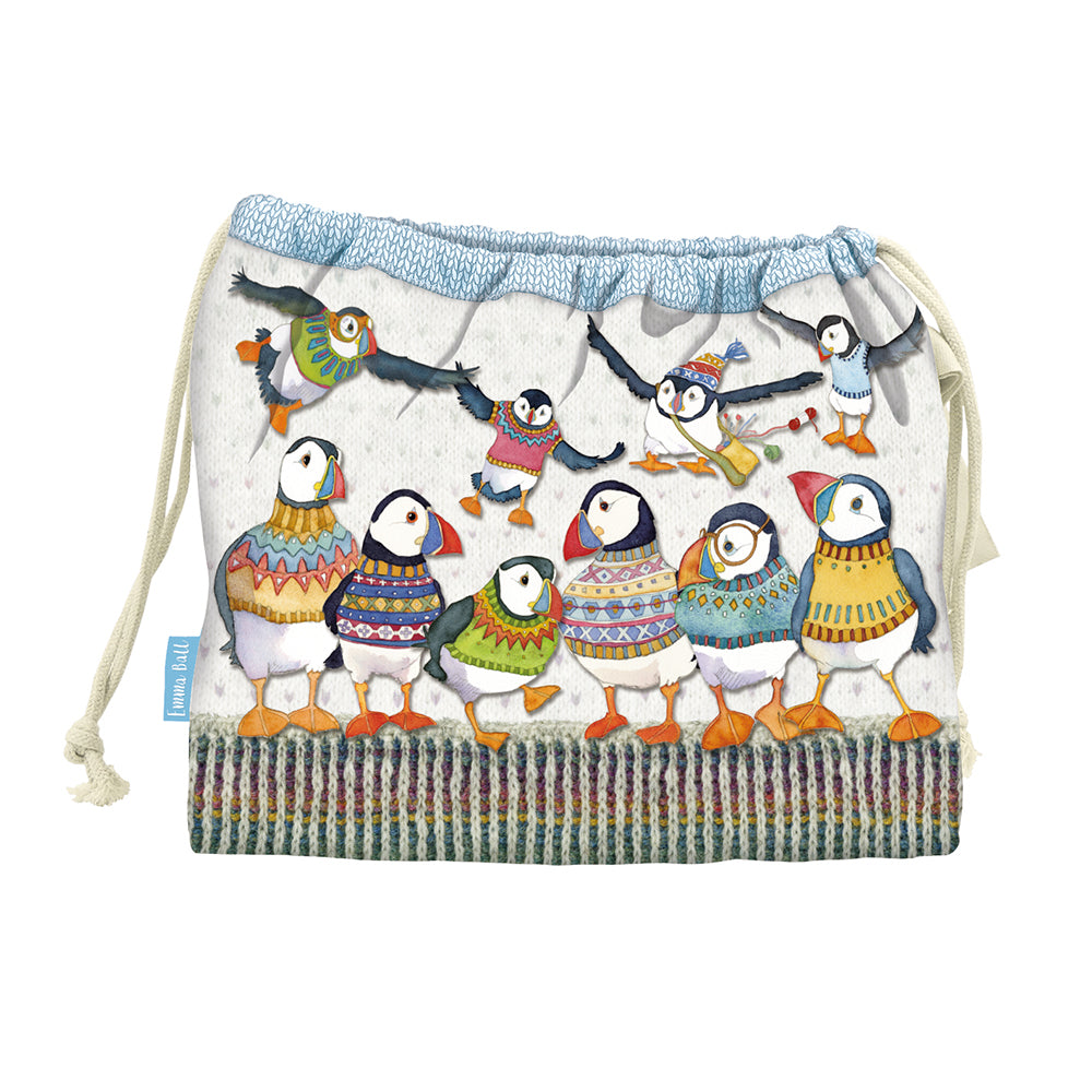 Emma Ball Woolly Puffins 3 Drawstring Bag