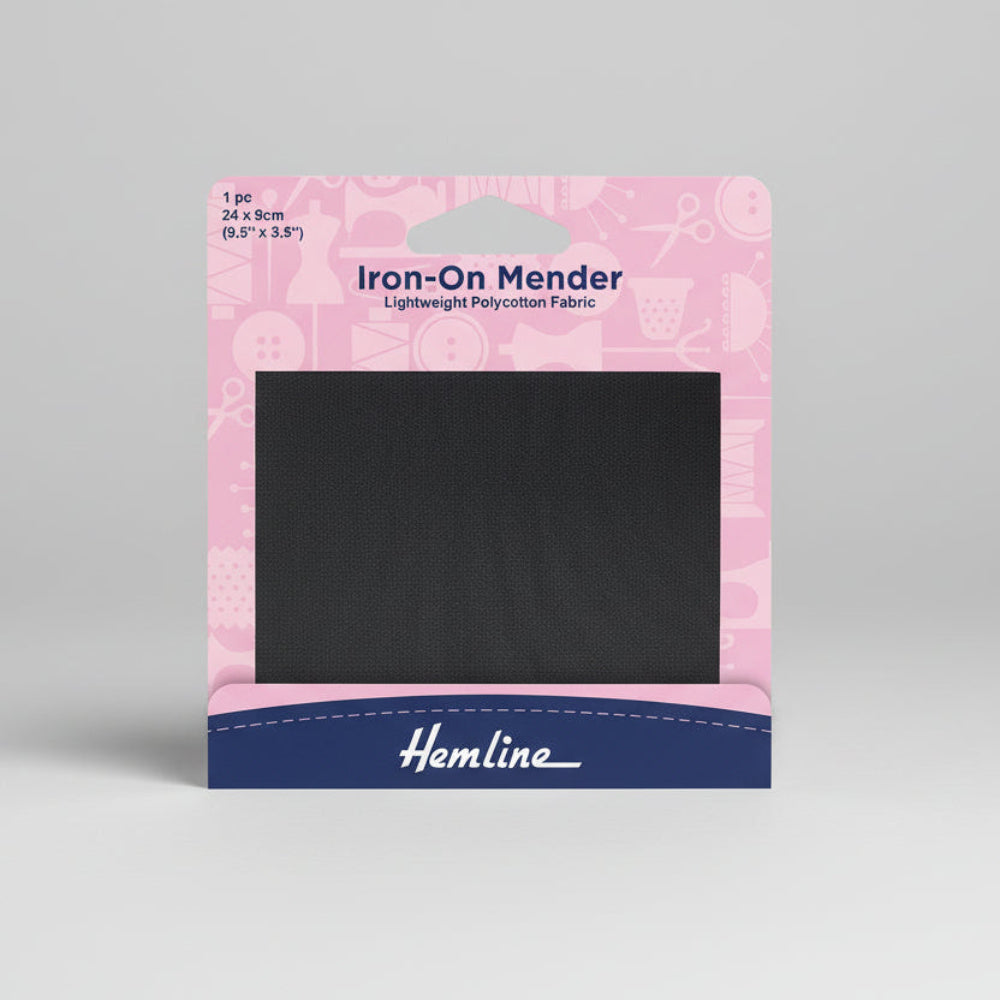 Hemline Iron on Polycotton Patch Black Size 24 x 9 cm