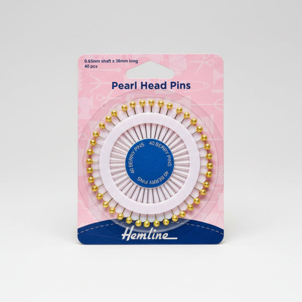 Hemline Pearl Headed Pins Gold Pack of 40