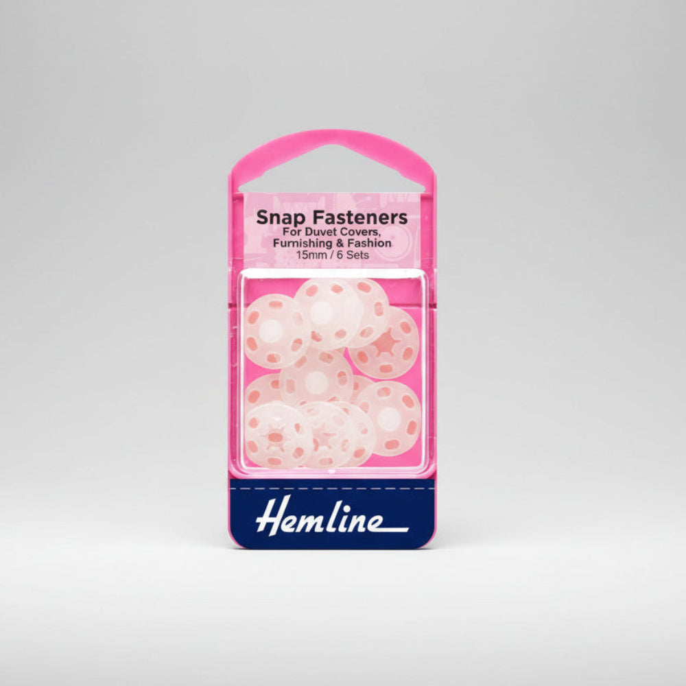 Hemline Snap Fasteners Clear Pack of 6 Size 15 mm
