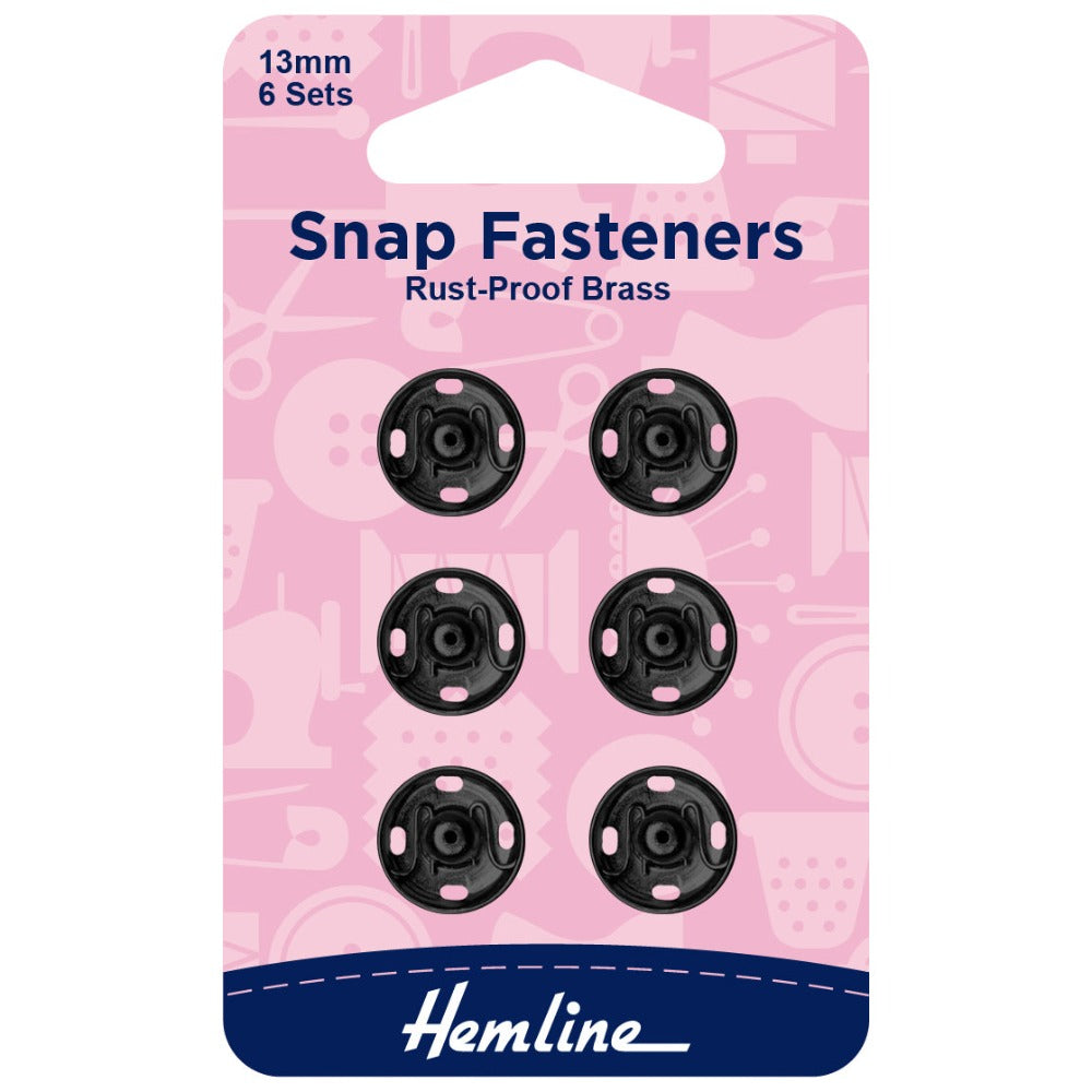 Hemline Snap Fasteners Black 13 mm