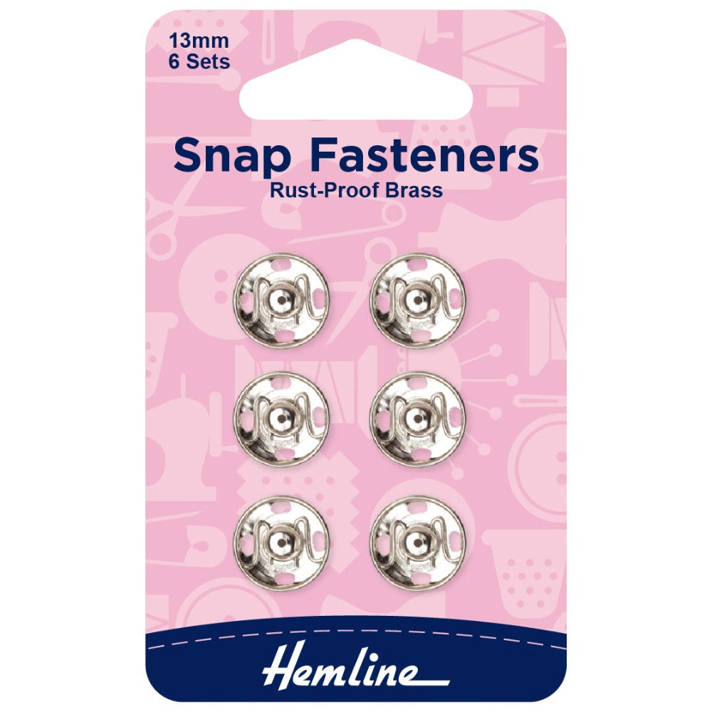 Hemline Snap Fasteners Silver 13 mm Pack of 6