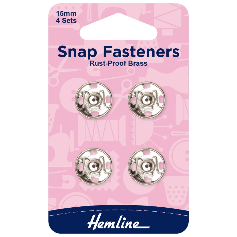 Hemline Snap Fasteners Silver 15 mm