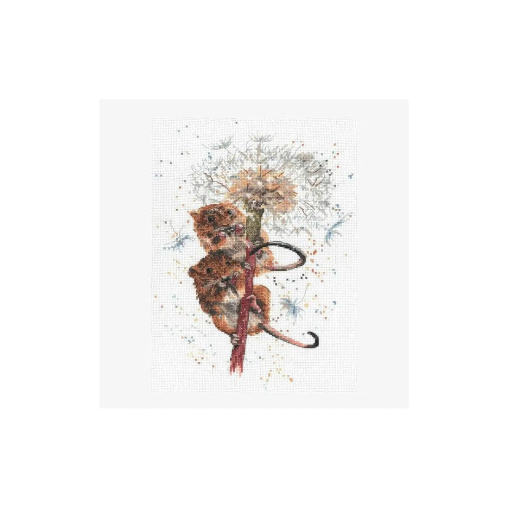 A square art print or canvas featuring a watercolor-style illustration of a brown mouse climbing a dandelion on a white background.