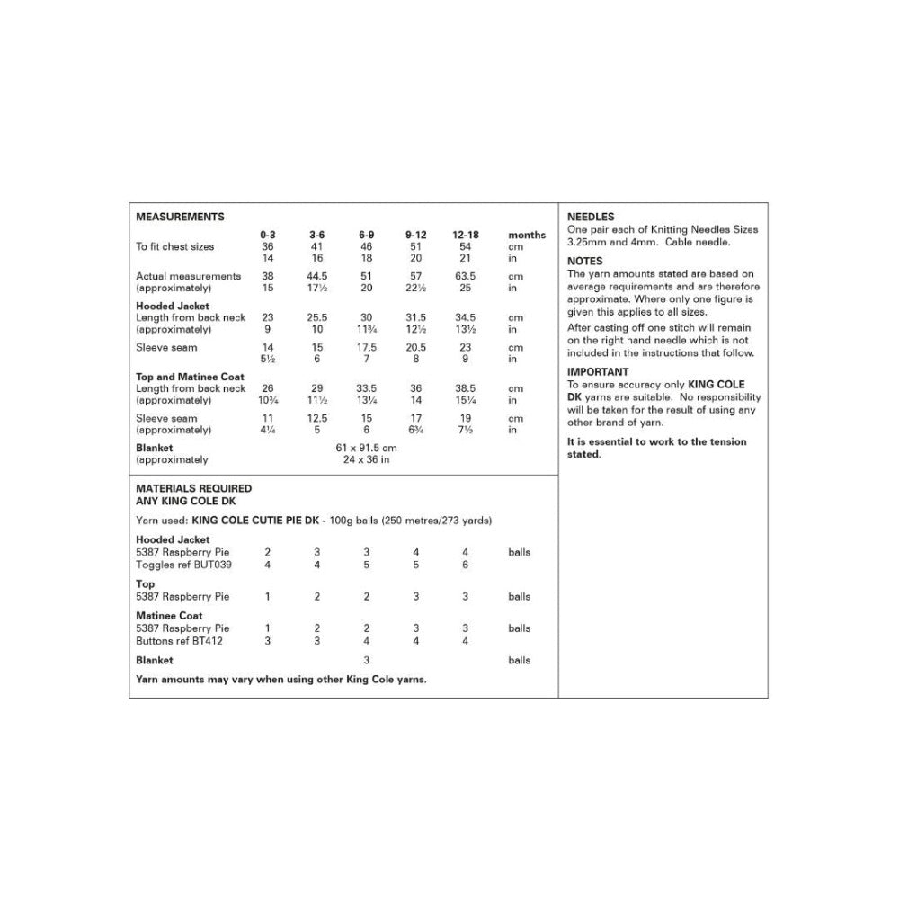 King Cole Baby Knitting Pattern 6168 Yarn Quantities