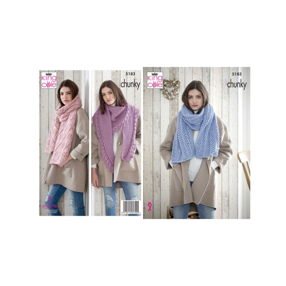 King Cole Chunky Shawl Knitting Pattern 5183
