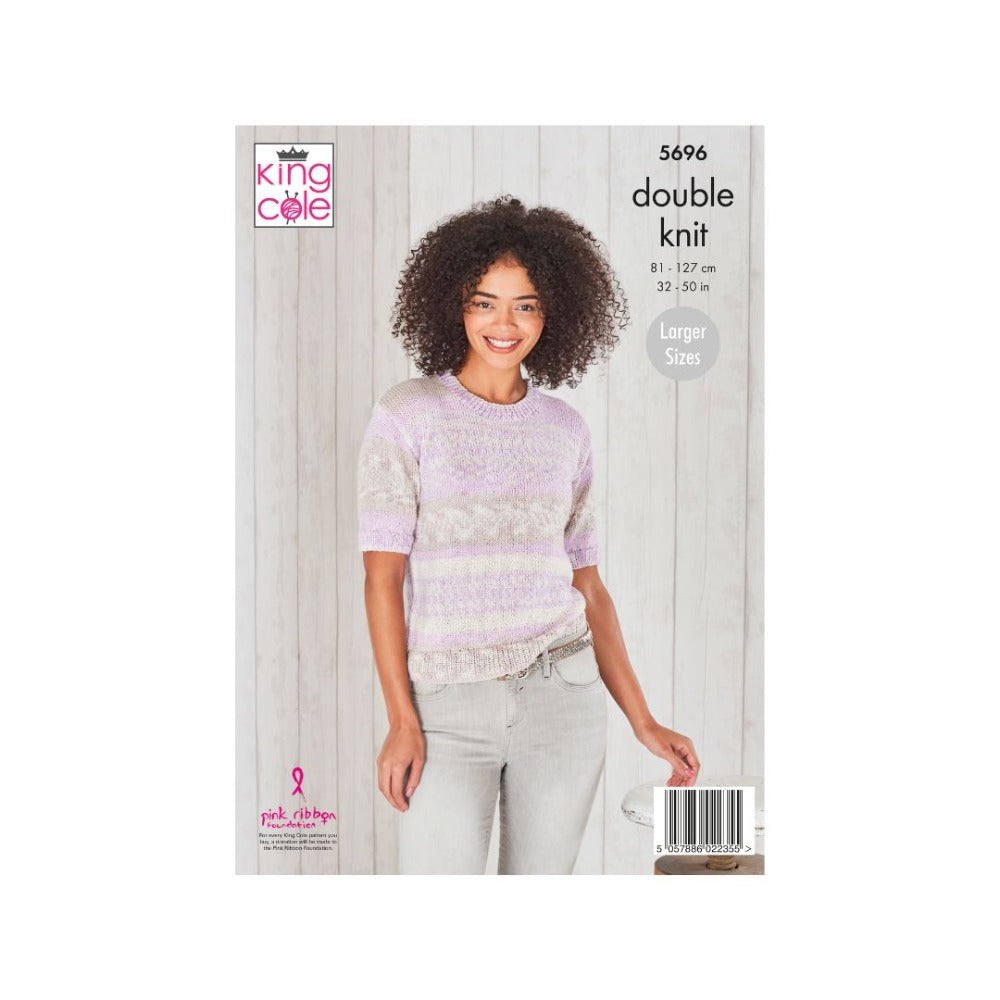 King Cole Short Sleeve Sweater DK Knitting Pattern 5696
