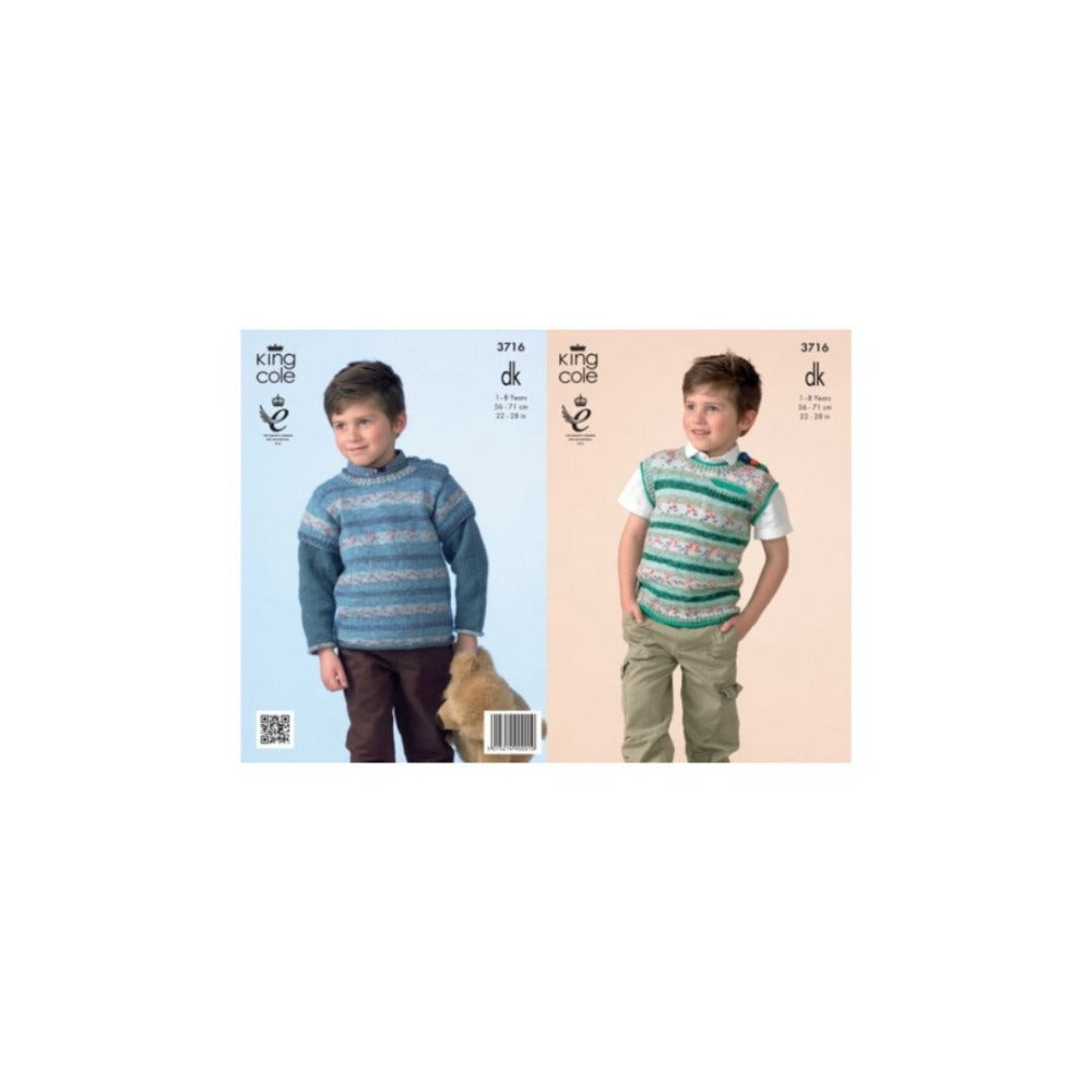 King Cole Kids DK Sweater Knitting Pattern 3716