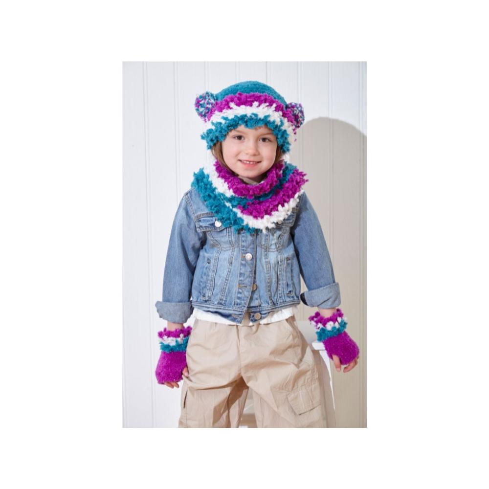 King Cole Kids Hat, Snood and Wristwarmers Pattern 6055