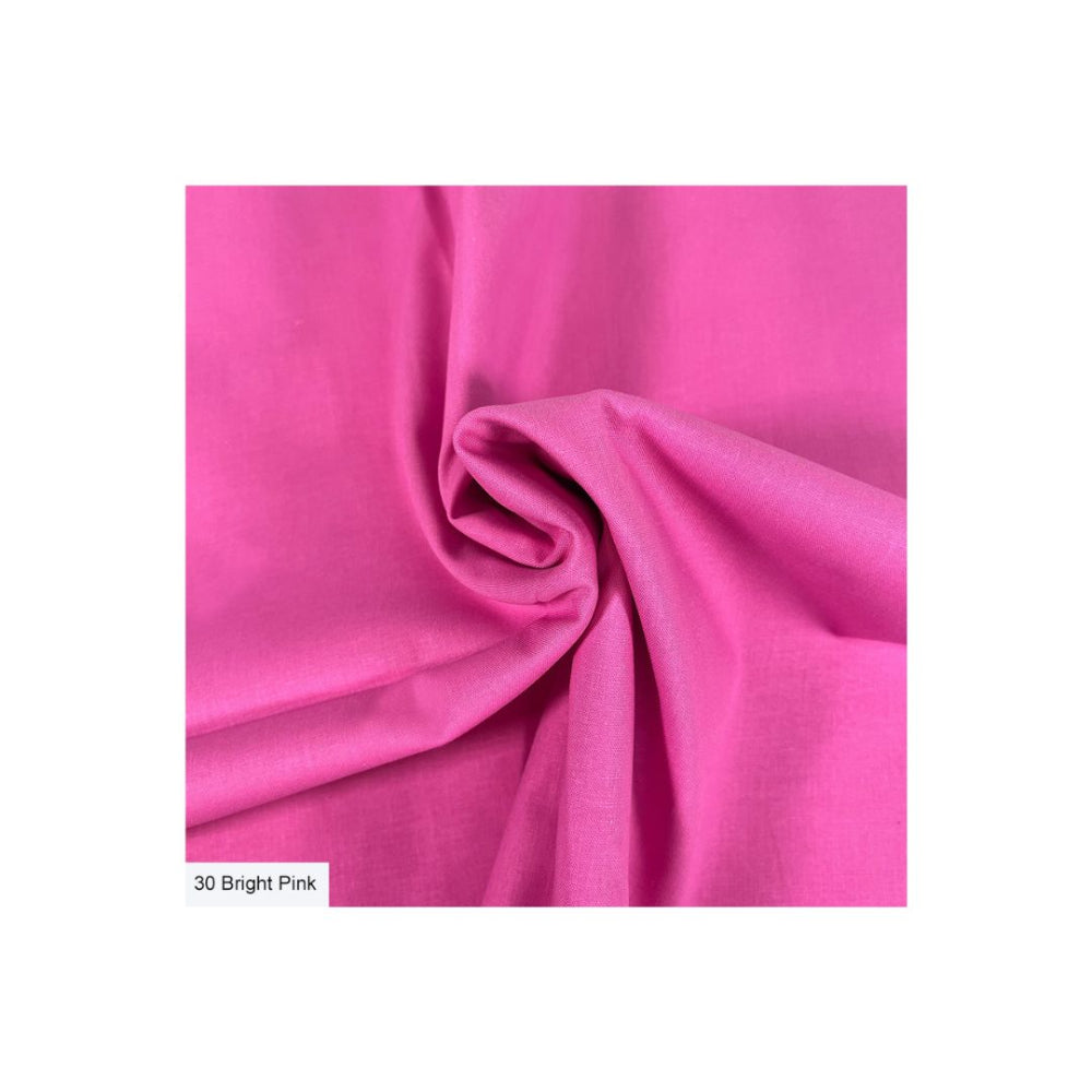 A close-up of bright pink fabric with a gathered swirl in the center, shown on a white background with a small label reading '30 Bright Pink'.