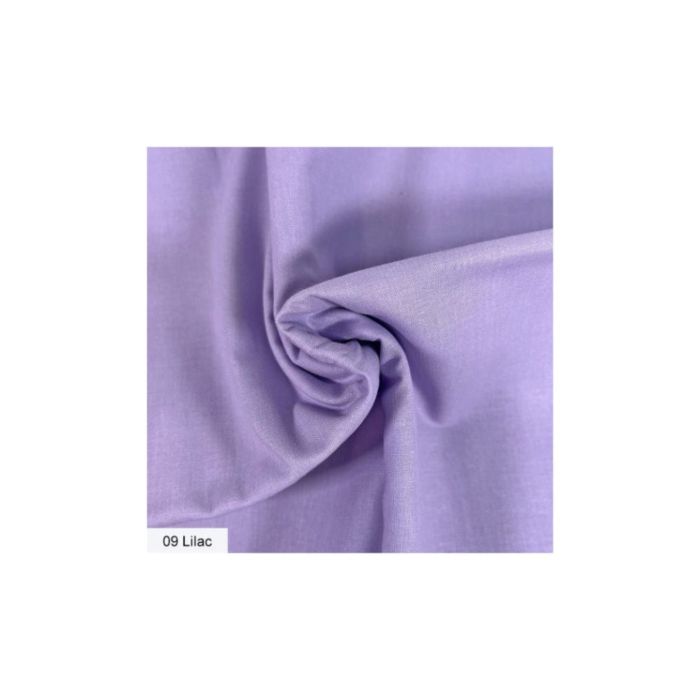 A close-up fabric swatch in a light lilac shade, shown with soft folds and a small label reading '09 Lilac' at the bottom left, on a white background.