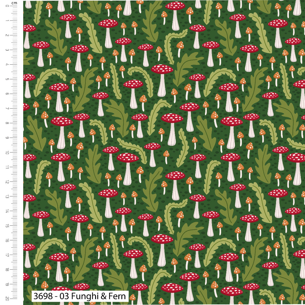 Nightfall Forest Funghi and Fern Cotton Fabric
