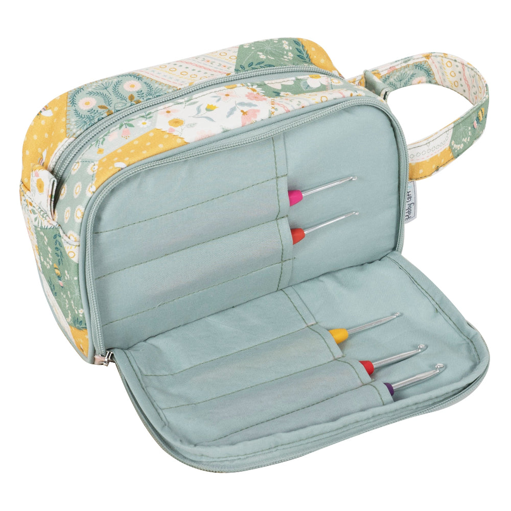 Patchwork Bee Crochet Bag showing Crochet Hook Storage