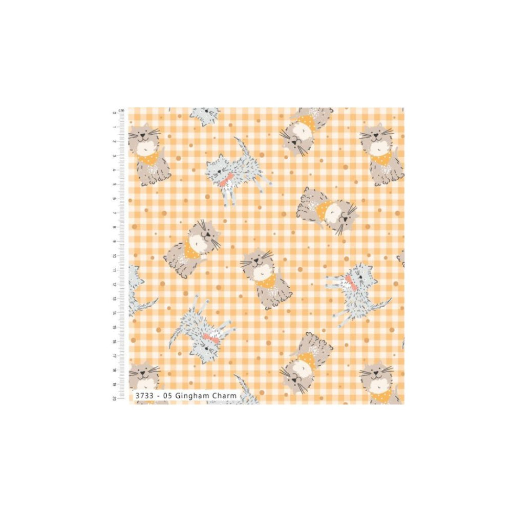 Purrfect Cats 100% Cotton Fabric Gingham Charm