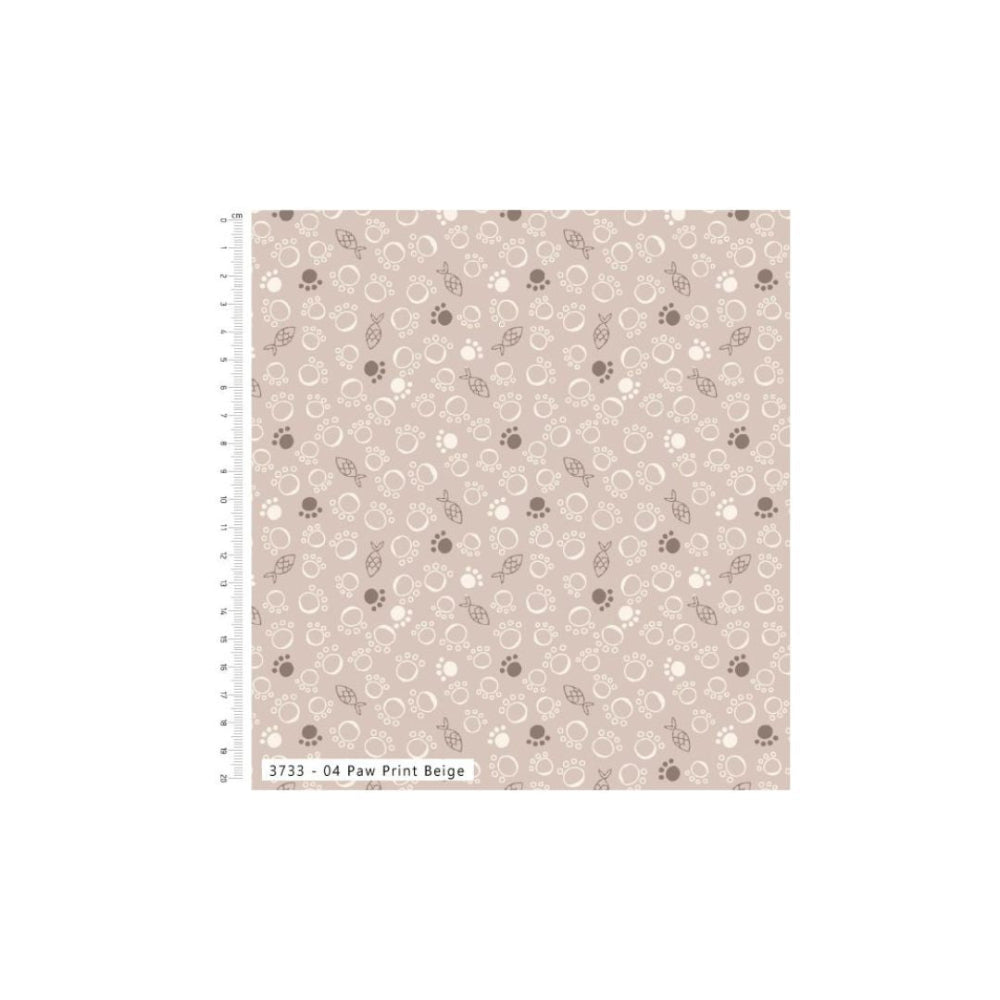 Purrfect Cats 100% Cotton Fabric Paw Print Beige