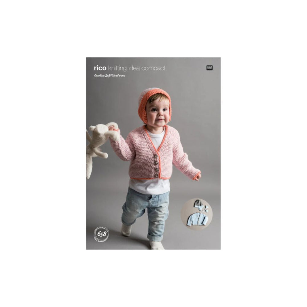 Rico Baby Aran Cardigan and Hat Knitting Pattern 658