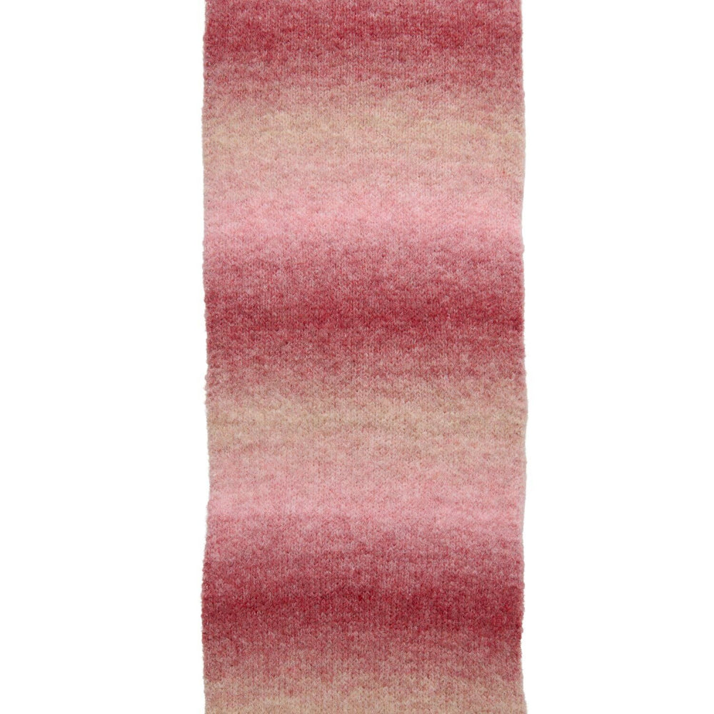 A vertical rectangular fabric swatch with a soft gradient pattern transitioning from deep dusty red at the top to light pink and warm beige at the bottom, shown on a plain white background.