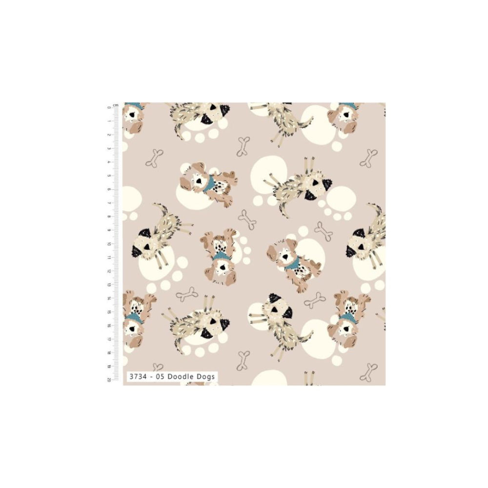 Ruff and Tumble 100% Cotton Fabric Doodle Dogs