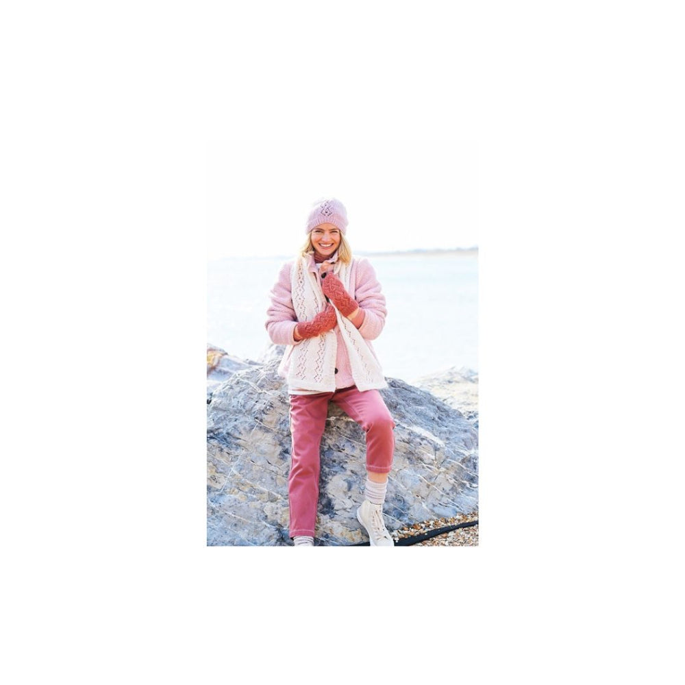Stylecraft Aran Hat, Scarf and Wristwarmers Knitting Pattern 9930