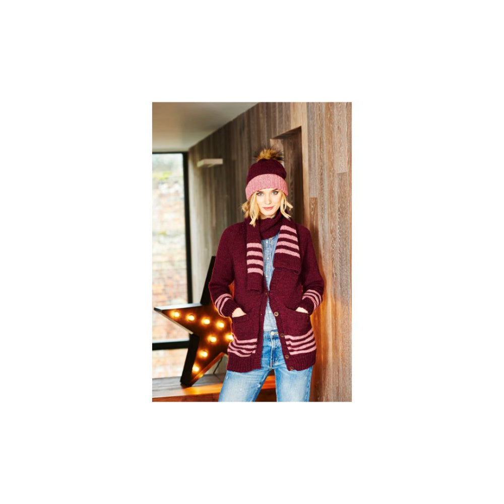 Stylecraft Dk Cardigan, Hat and Scarf Knitting Pattern 9549