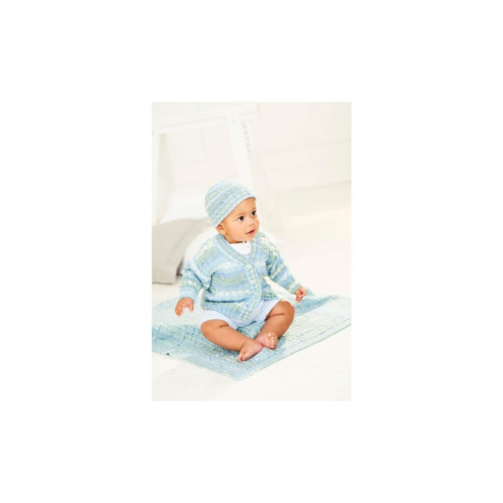 Stylecraft Kids Cardigan, Hat and Baby Blanket Knitting Pattern 9845
