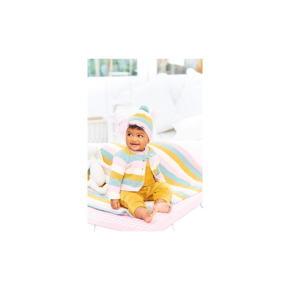 Stylecraft Kids DK Knitting Pattern 9977 Striped Cardigan, Hat and Blanket