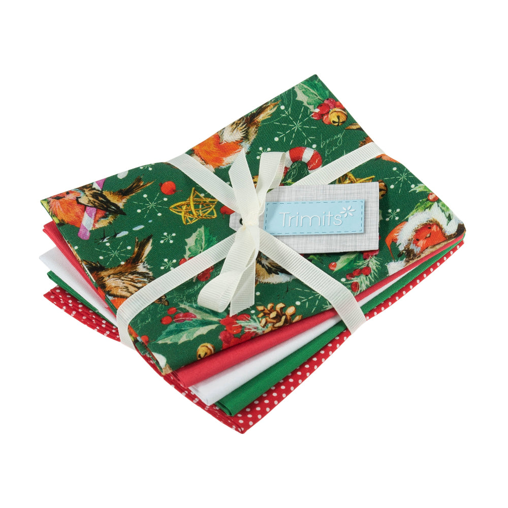Trimits Christmas Fat Quarter Bundle Green Robins