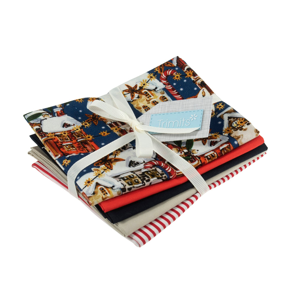 Trimits Christmas Fat Quarter Bundle Street Scene Navy