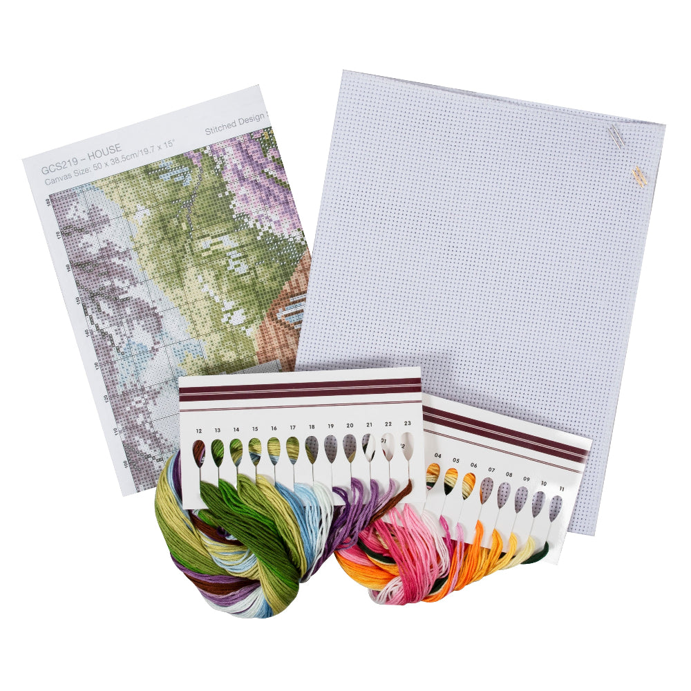 Trimits House Large Counted Cross Stitch Kit Contents