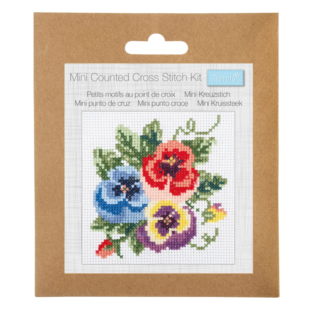 Trimits Mini Cross Stitch Kit Pansies