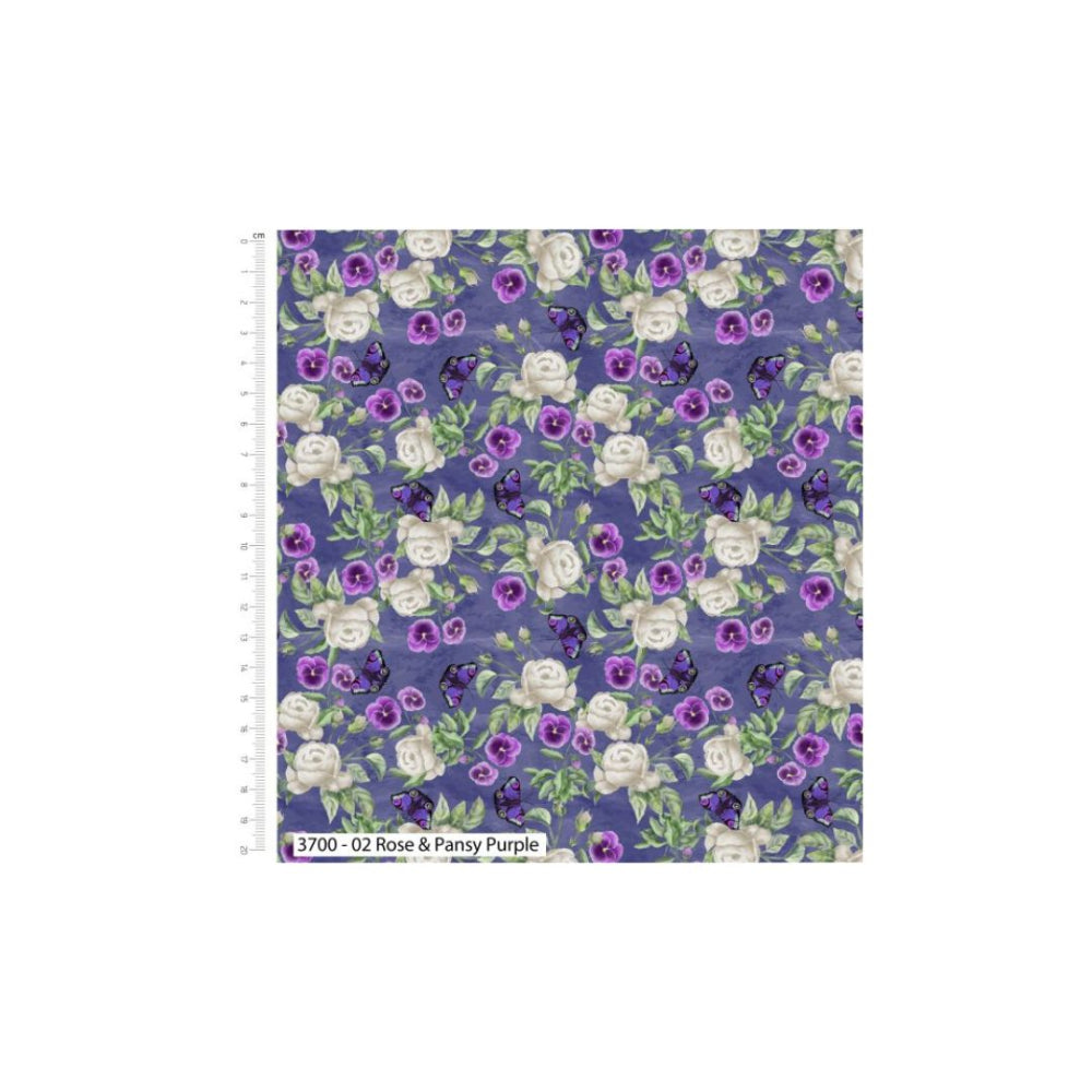 Woodland Wanderers Rose and Pansey Purple Cotton Fabric