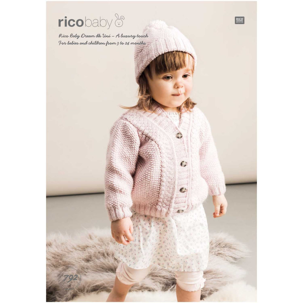 Rico Baby Cardigan & Hat Knitting Pattern 792