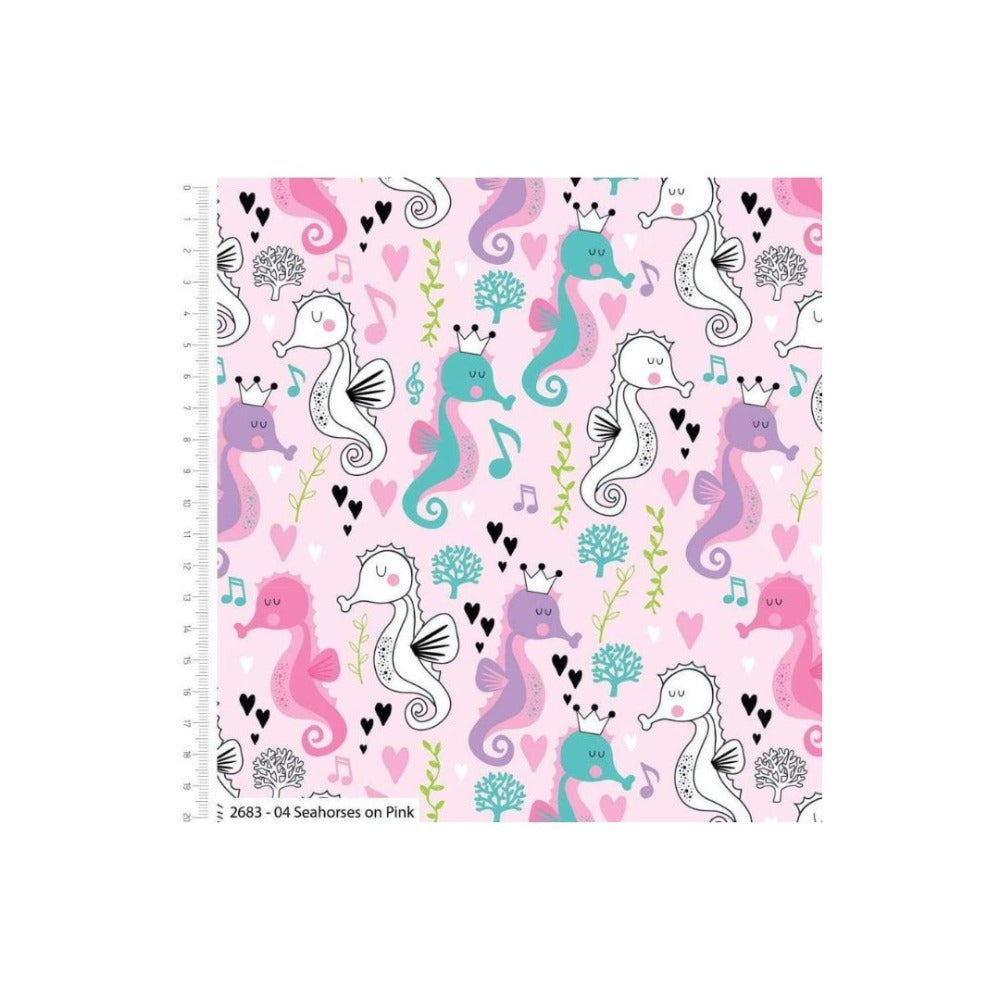 Seahorses on Pink Fabric