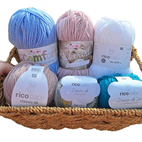 Selection of the best baby knitting yarns including Rico, King Cole and West Yorkshire Spinners