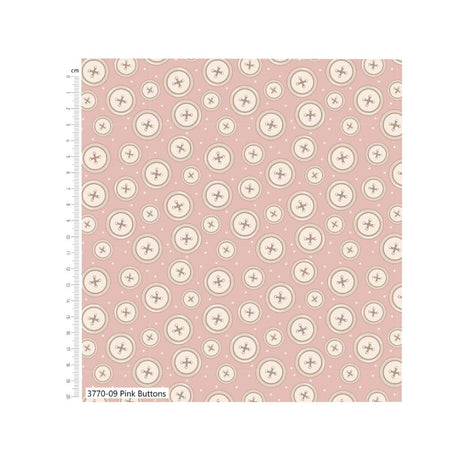 100% Cotton Fabric Toybox Treasures Pink Buttons