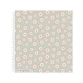100% Cotton Fabric Toybox Treasures Sage Buttons