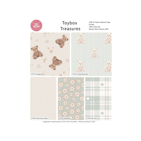 100% Cotton Toybox Treasures Keepsake Fat Quarter Bundle