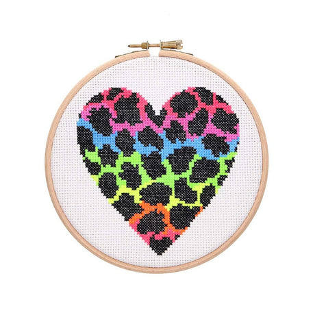 Anchor Cross Stitch Kit Neon Leopard Heart