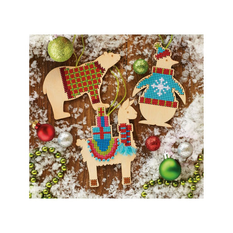 Animal Wood Ornaments Cross Stitch Kit