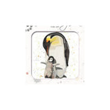 A diamond painting kit featuring an illustration of an adult penguin and its chick, displayed in its white square packaging with 'FINE ART' printed at the top.