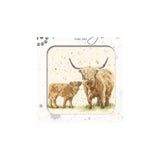 A diamond painting kit featuring a Highland cow and calf design, presented in its white packaging with 'FINE ART' printed at the top.